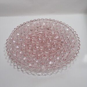 L.G. Wright Pink Glass Daisy Pattern Platter Plate Tray Vintage 10"
